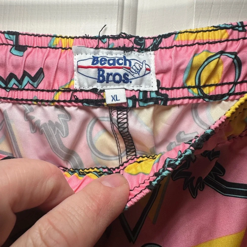 Beach Bros 80’s Swim Trunks Men’s‎ XL Retro Pink Hawaiian .